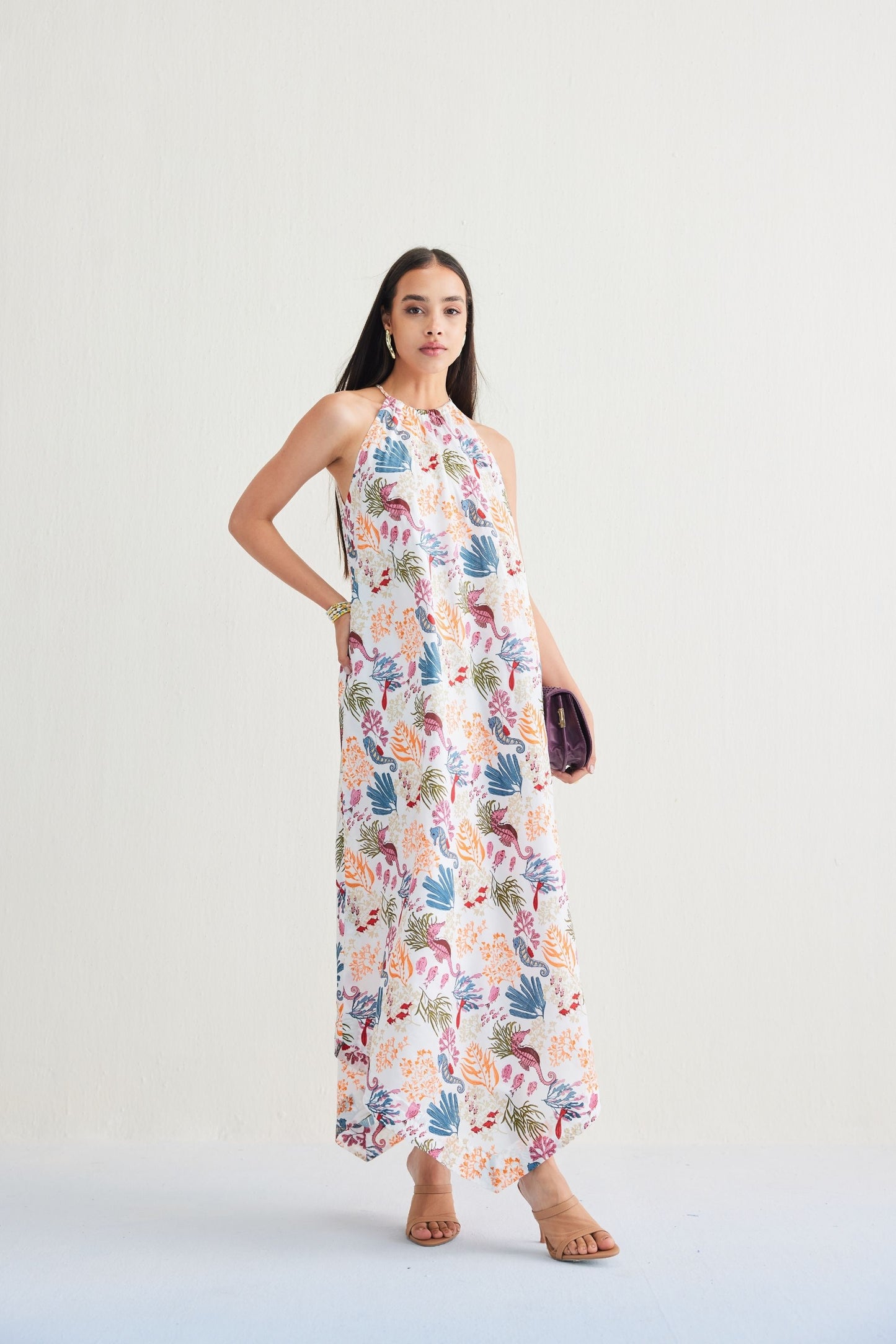 Deep Sea Lyocell Halter Maxi Dress