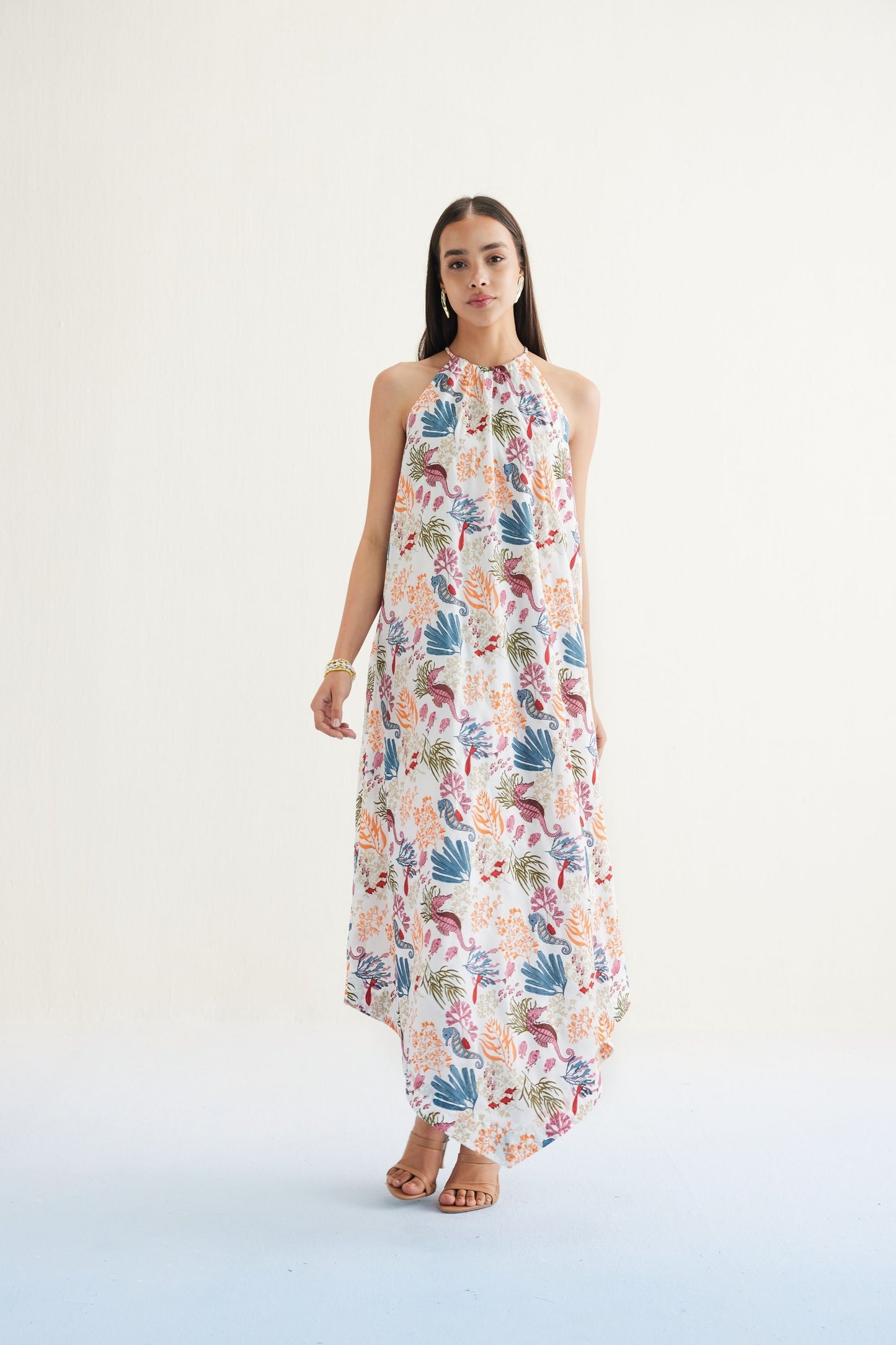 Deep Sea Lyocell Halter Maxi Dress