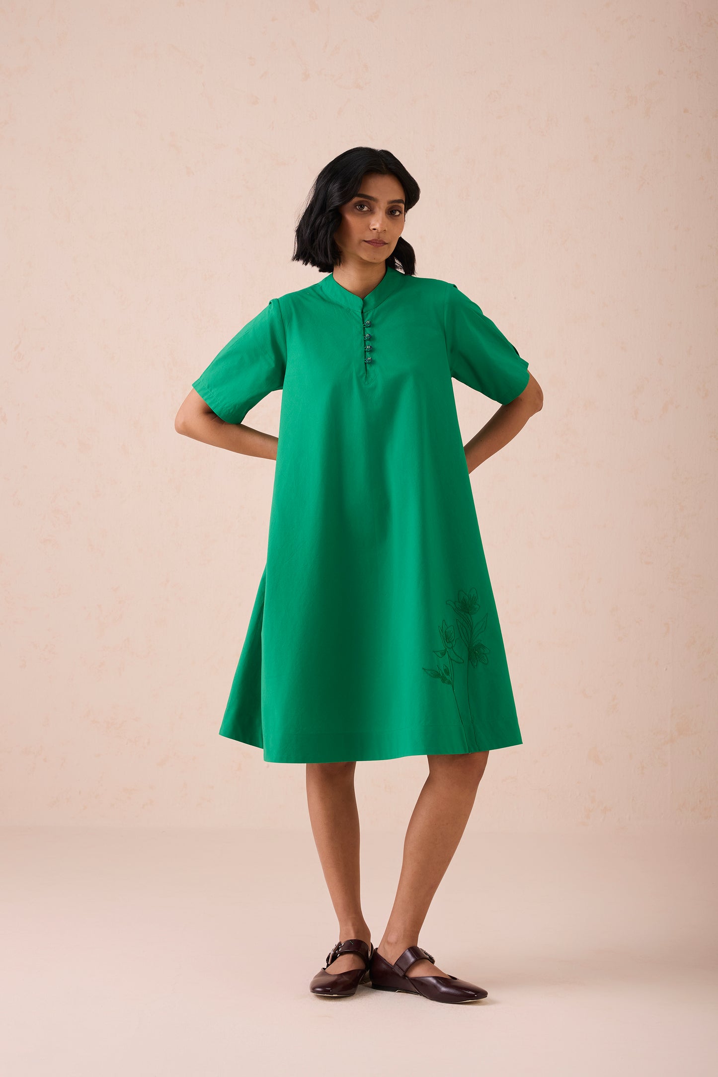 Bright Blessings Mandarin Collar Organic Cotton Dress