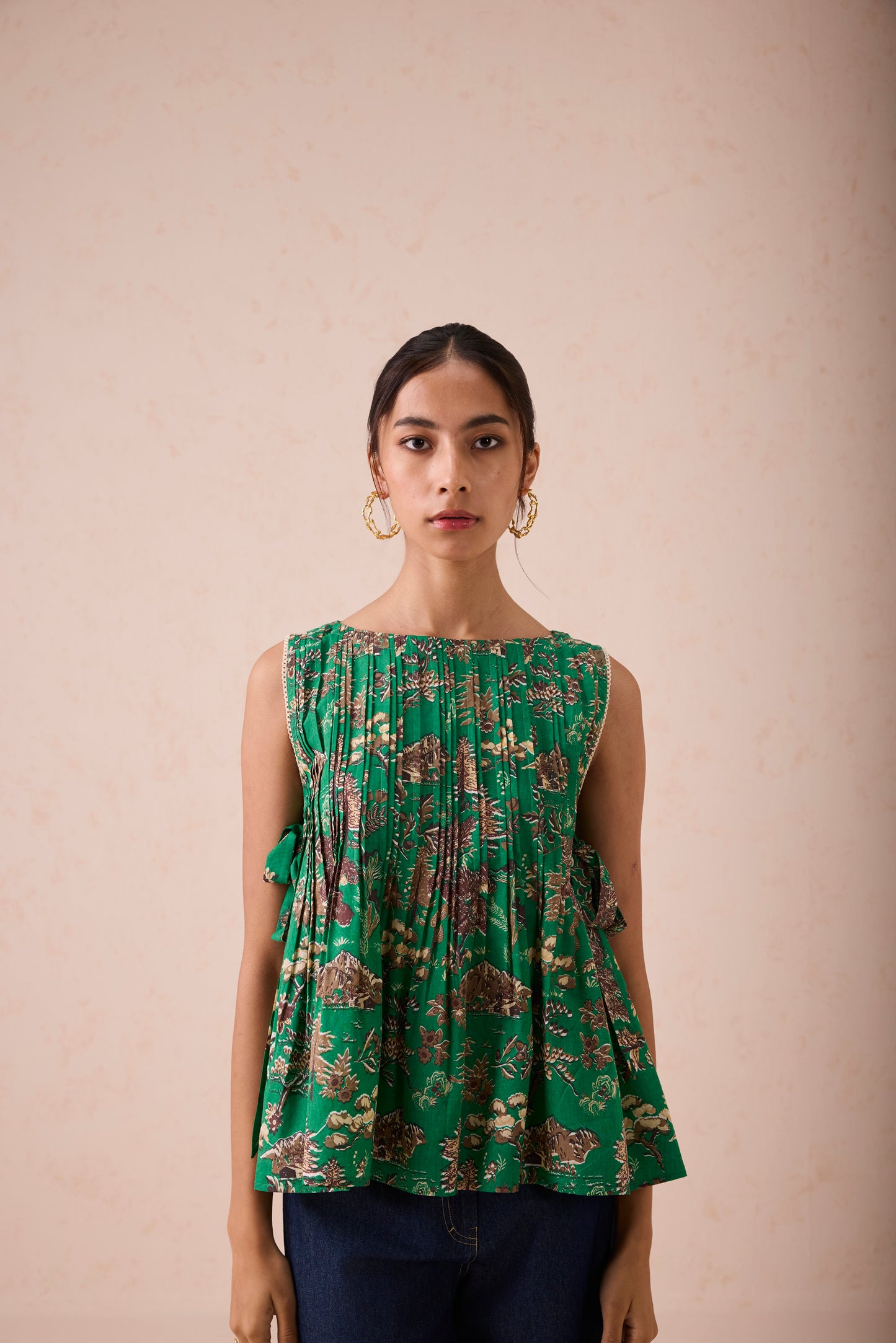 Emerald Pine Pleated Lyocell Blouse