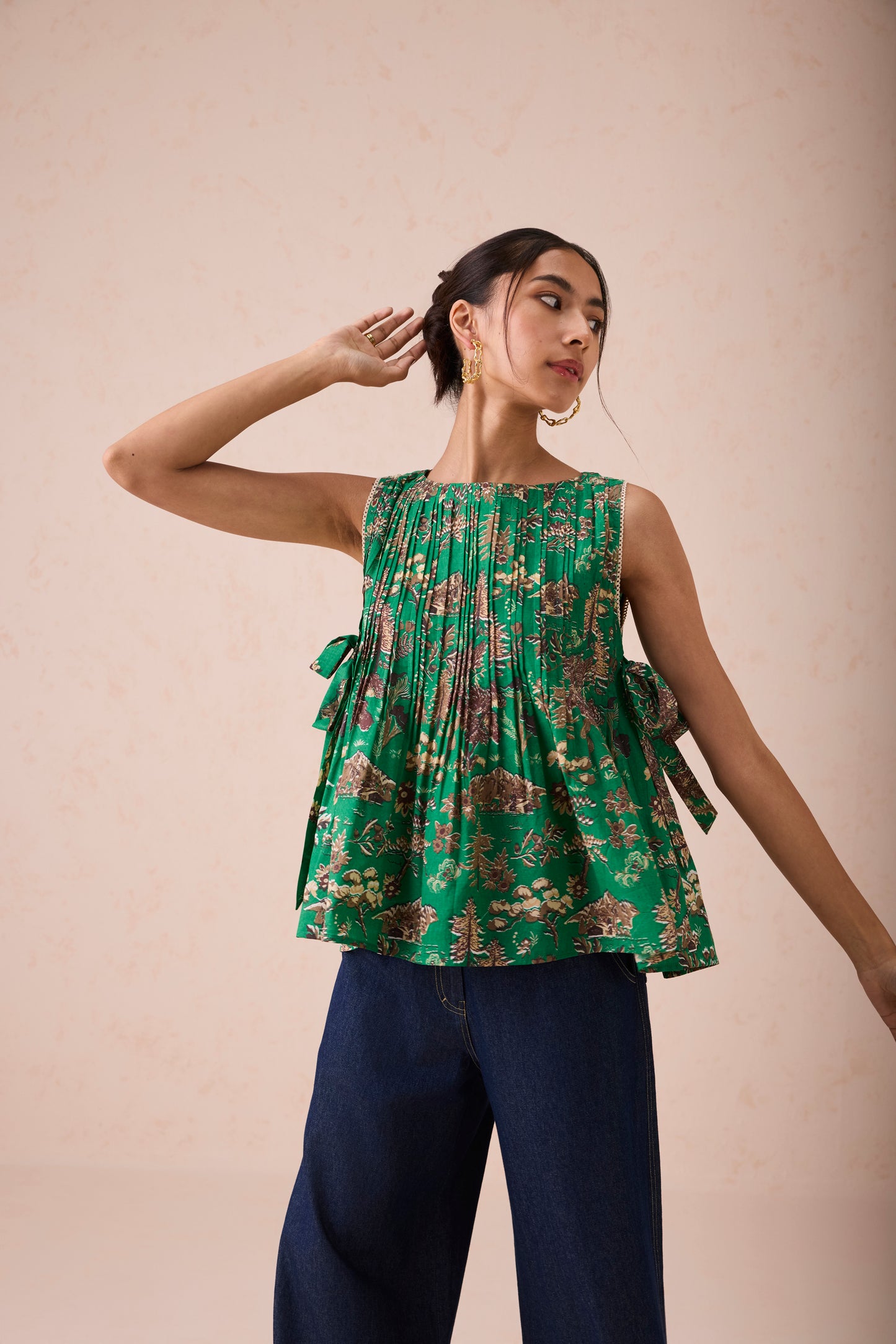 Emerald Pine Pleated Lyocell Blouse