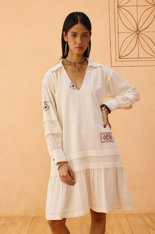 Flower Frame Handspun Handwoven Organic Cotton Dress —  Handspun Handwoven Organic Cotton Dress | Sui Singapore