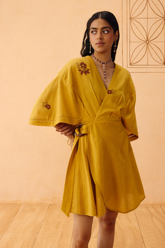 Glowing Garden Handspun Handwoven Organic Cotton Wrap Dress —  Handspun Handwoven Organic Cotton Dress | Sui Singapore