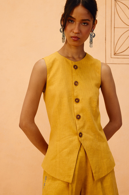 Golden Daydream Linen Waistcoat —  100% Linen Waistcoat | Sui Singapore
