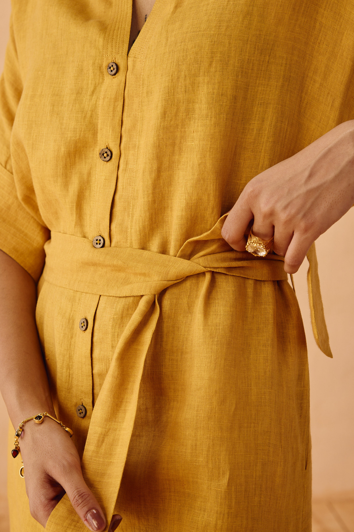 Golden Palm Linen Maxi Dress