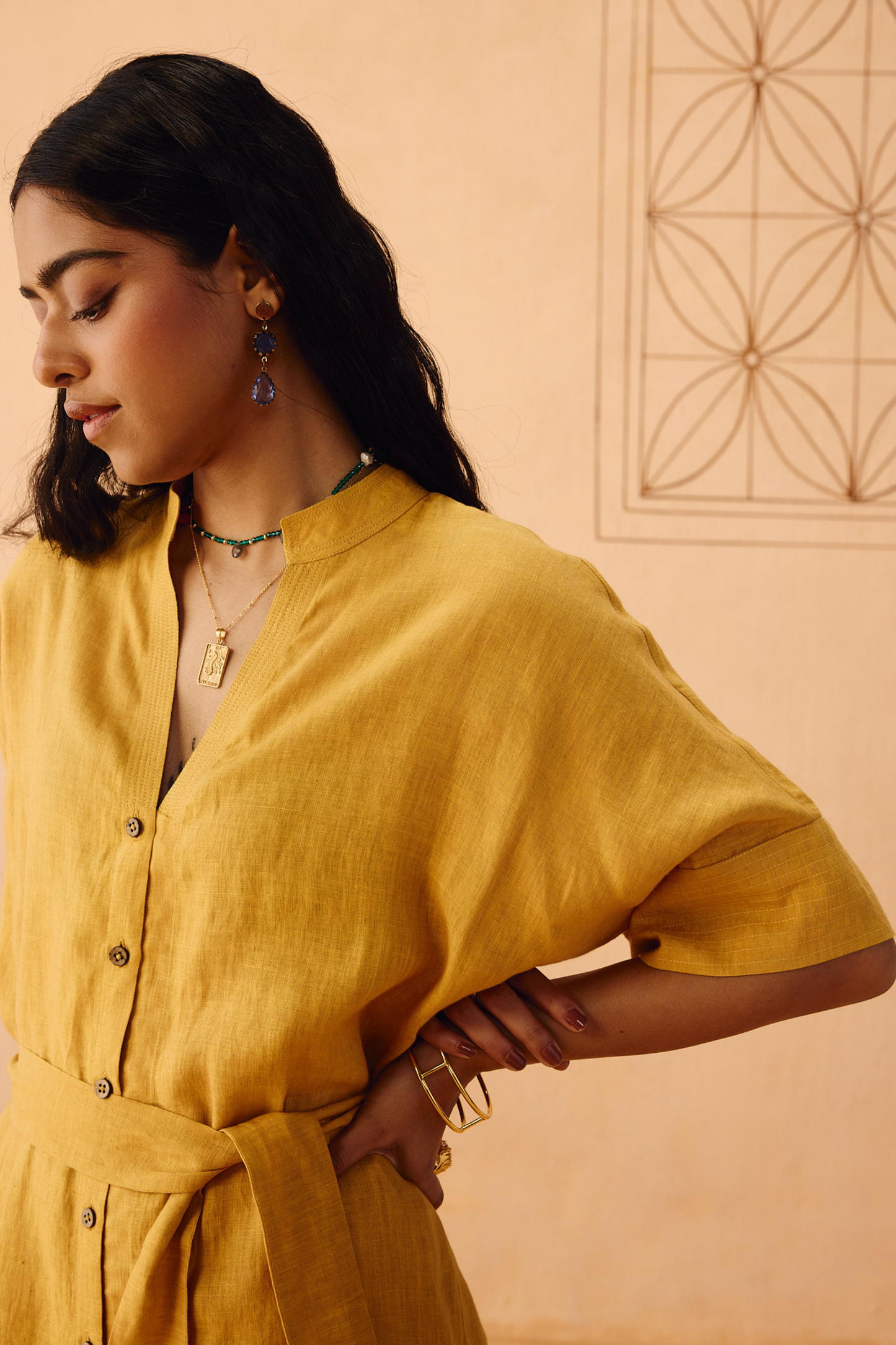 Golden Palm Linen Maxi Dress
