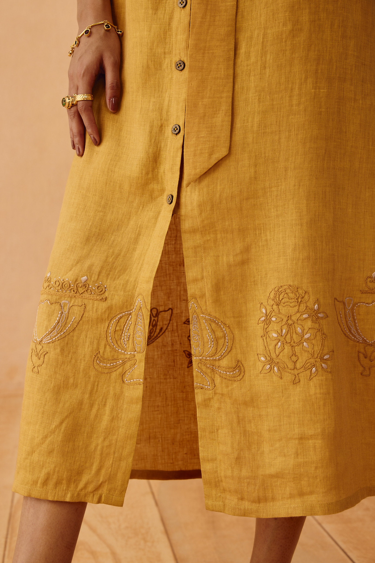 Golden Palm Linen Maxi Dress