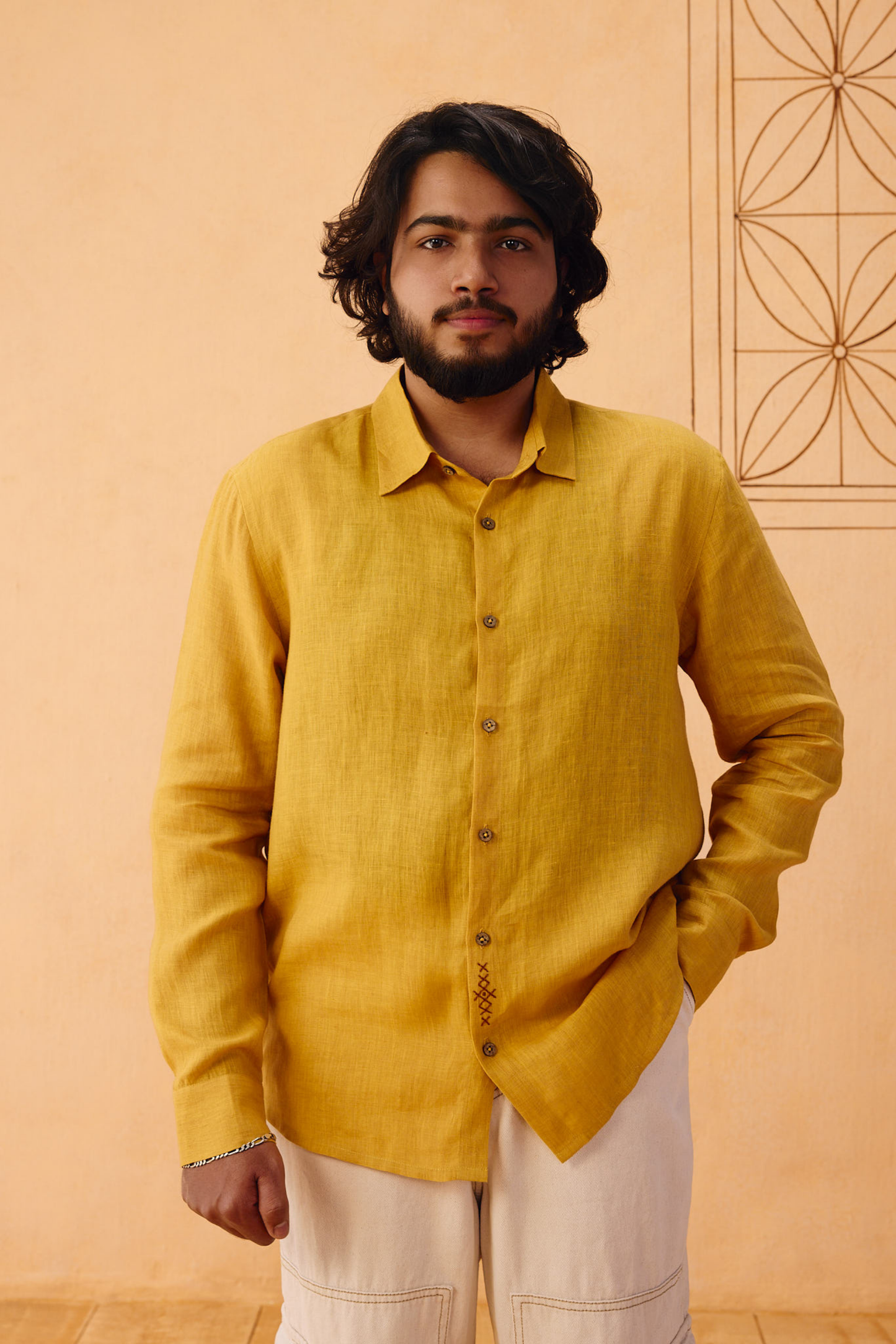 Golden Palm Men's Linen Shirt —  100% Linen Shirt | Sui Singapore