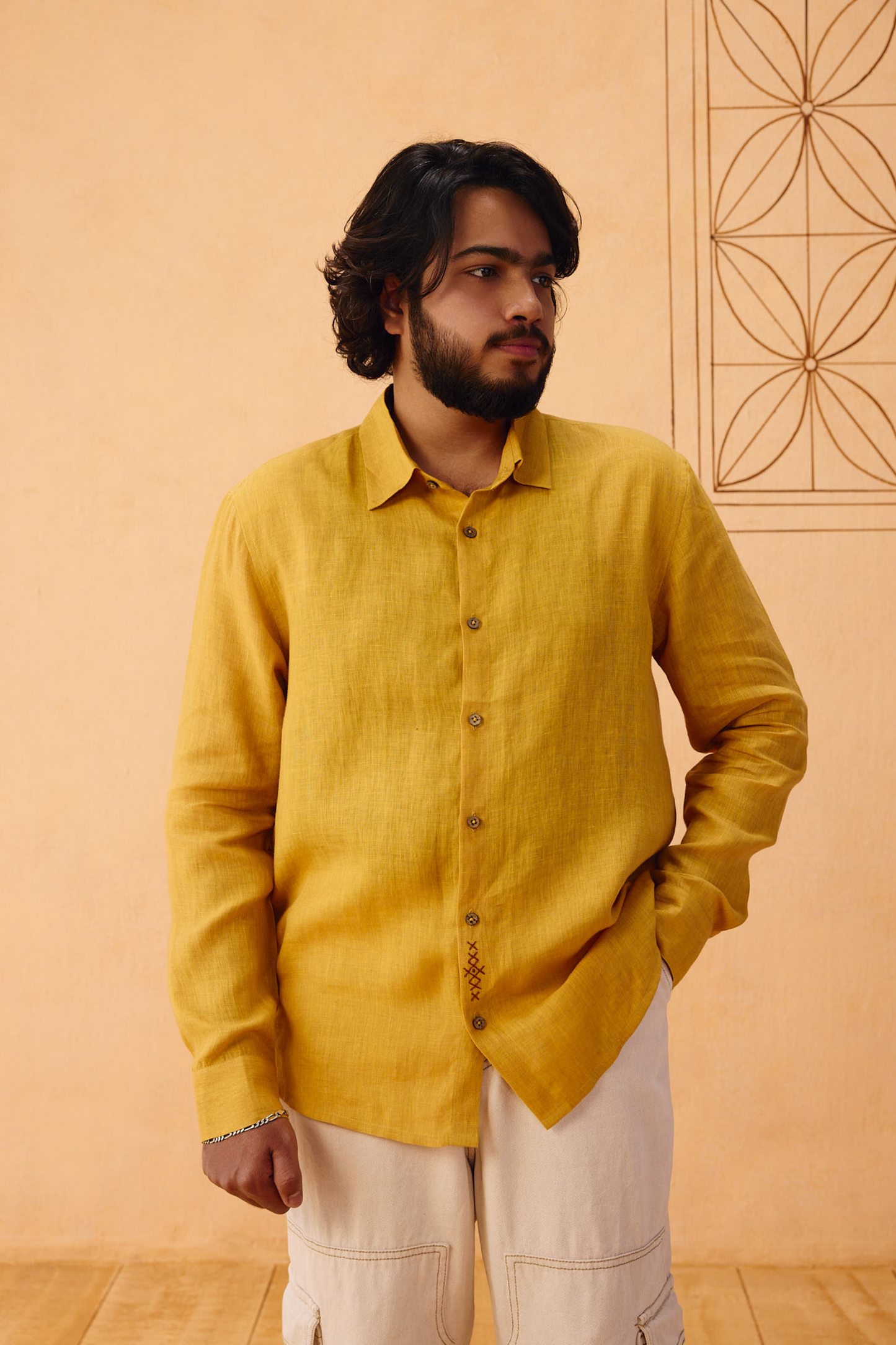 Golden Palm Men's Linen Shirt