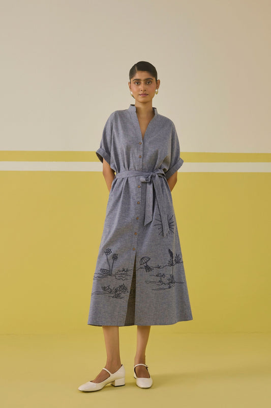 Palm Promenade Hemp Denim Dress