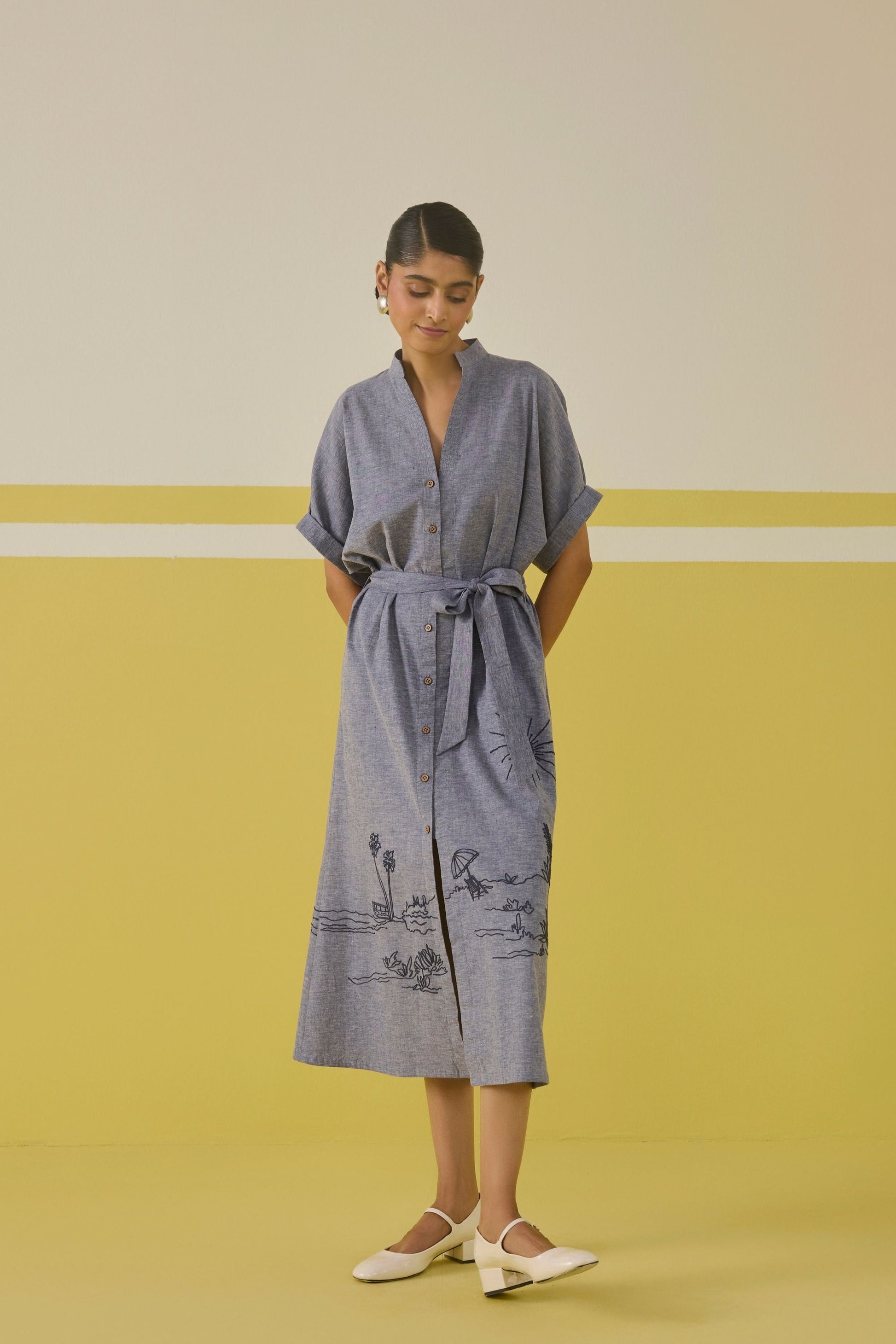 Palm Promenade Hemp Denim Dress