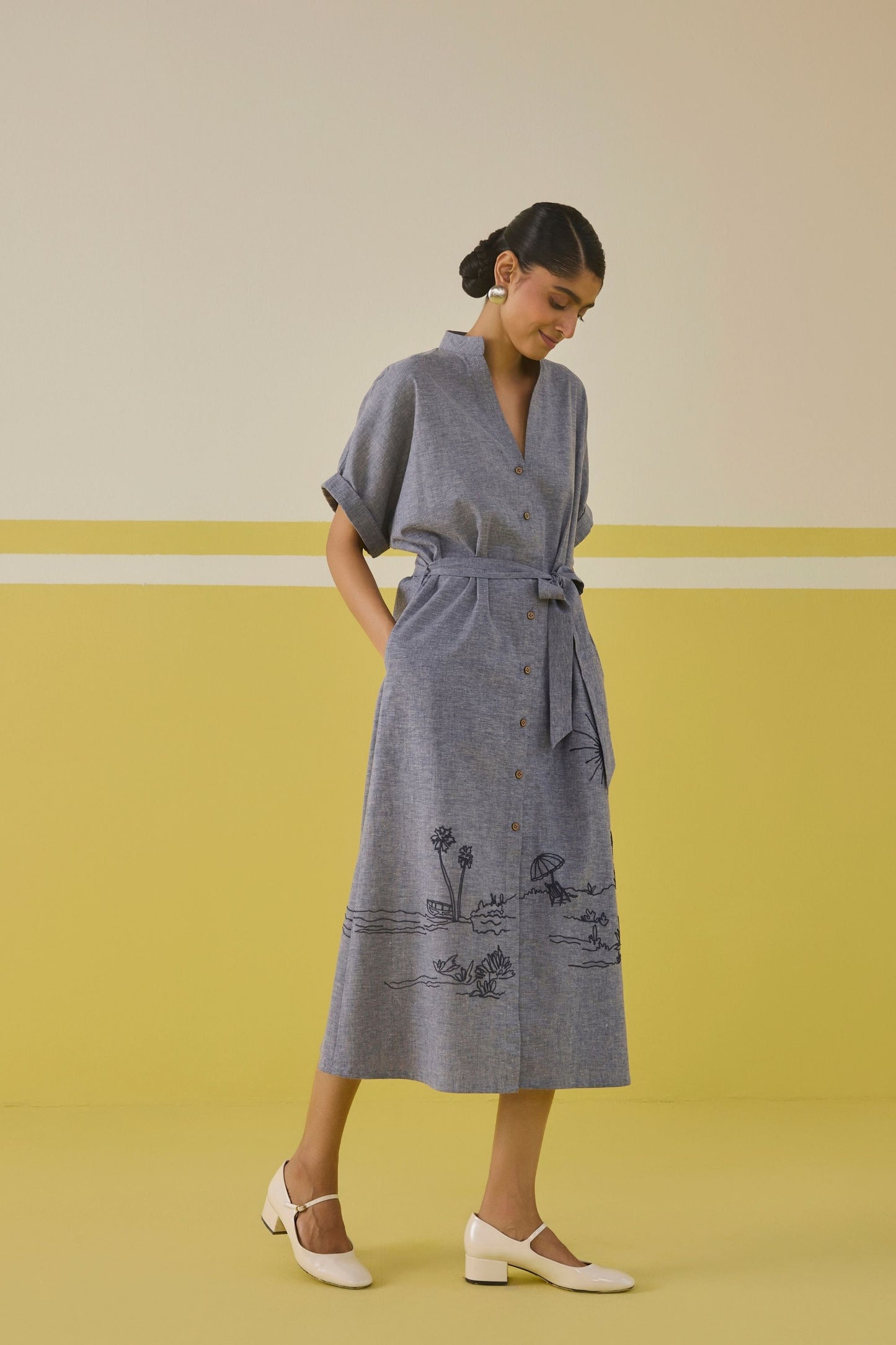 Palm Promenade Hemp Denim Dress