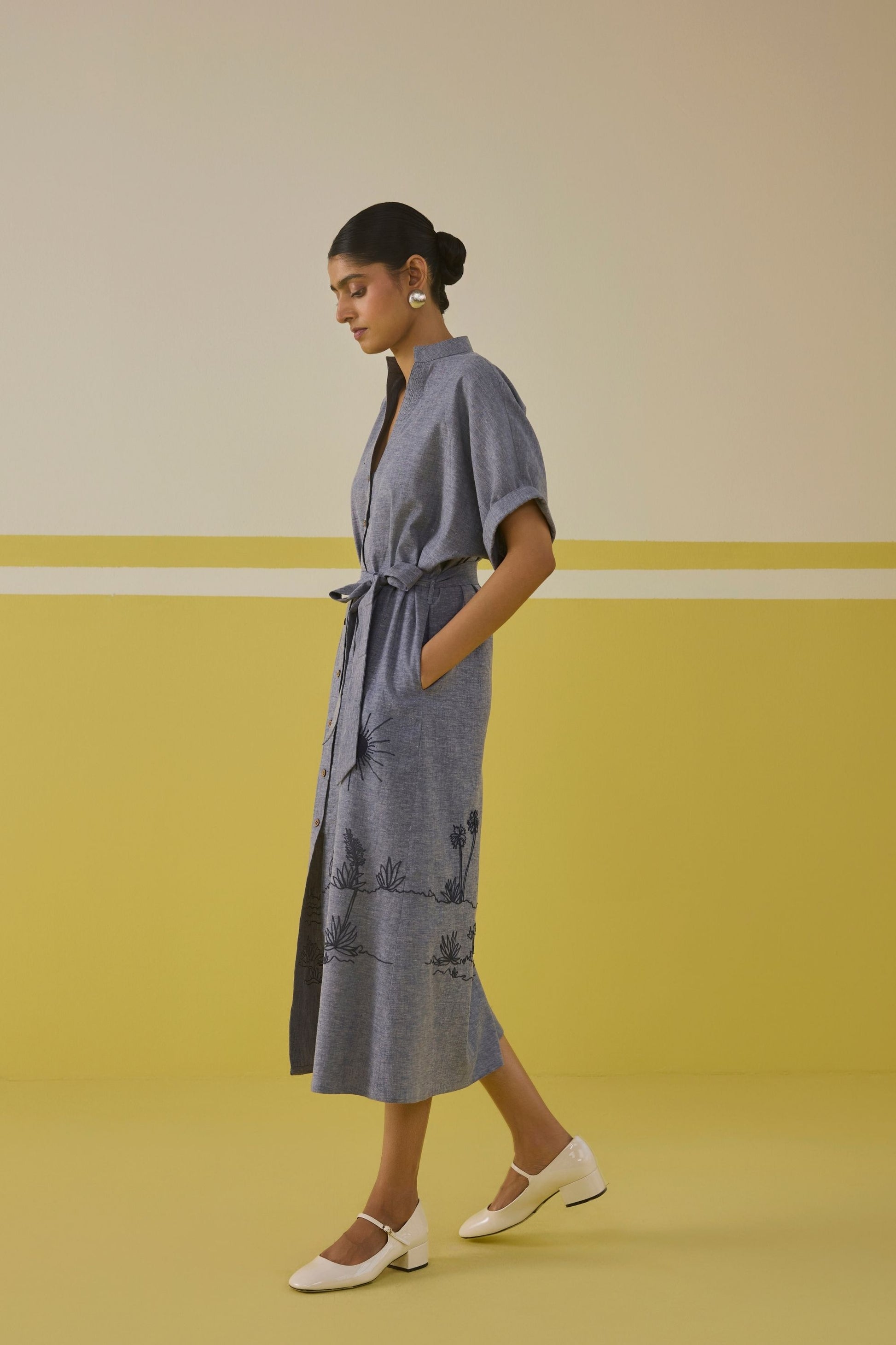 Palm Promenade Hemp Denim Dress