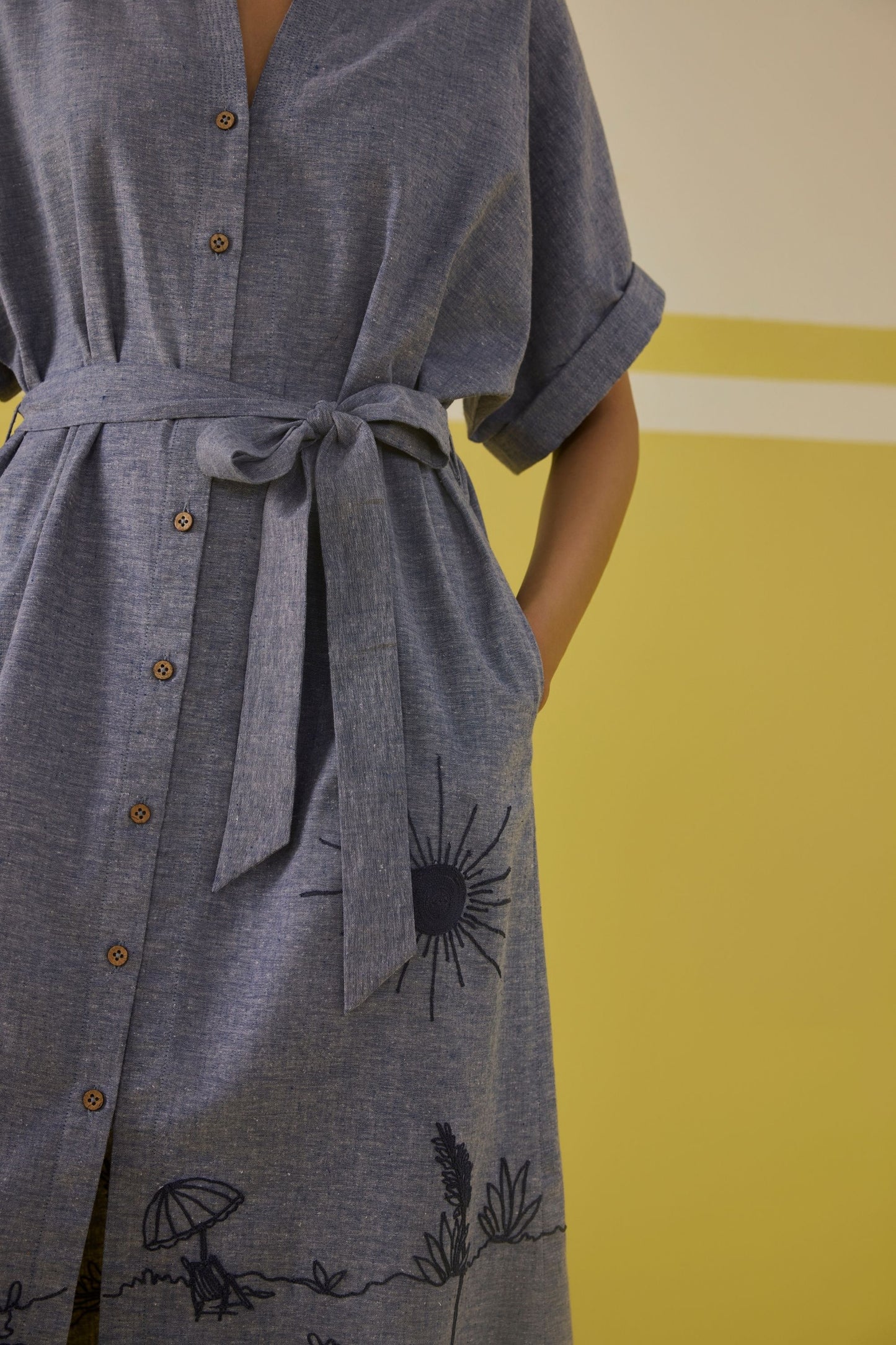 Palm Promenade Hemp Denim Dress