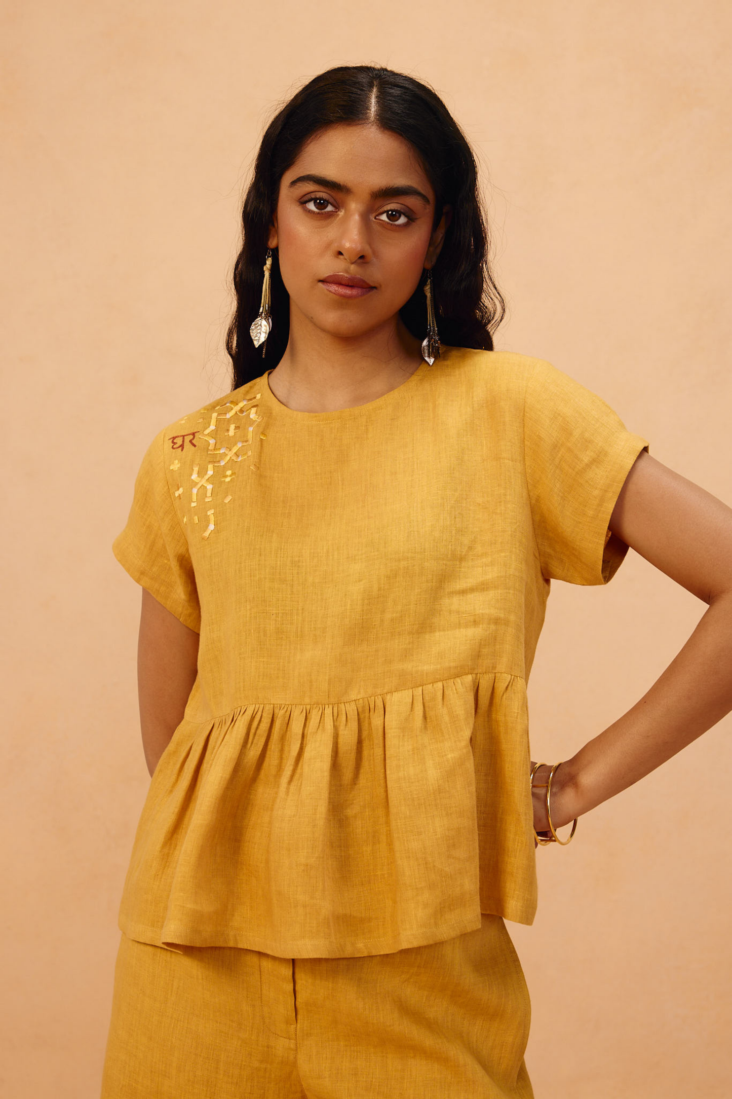 The Ghar Linen Peplum Top