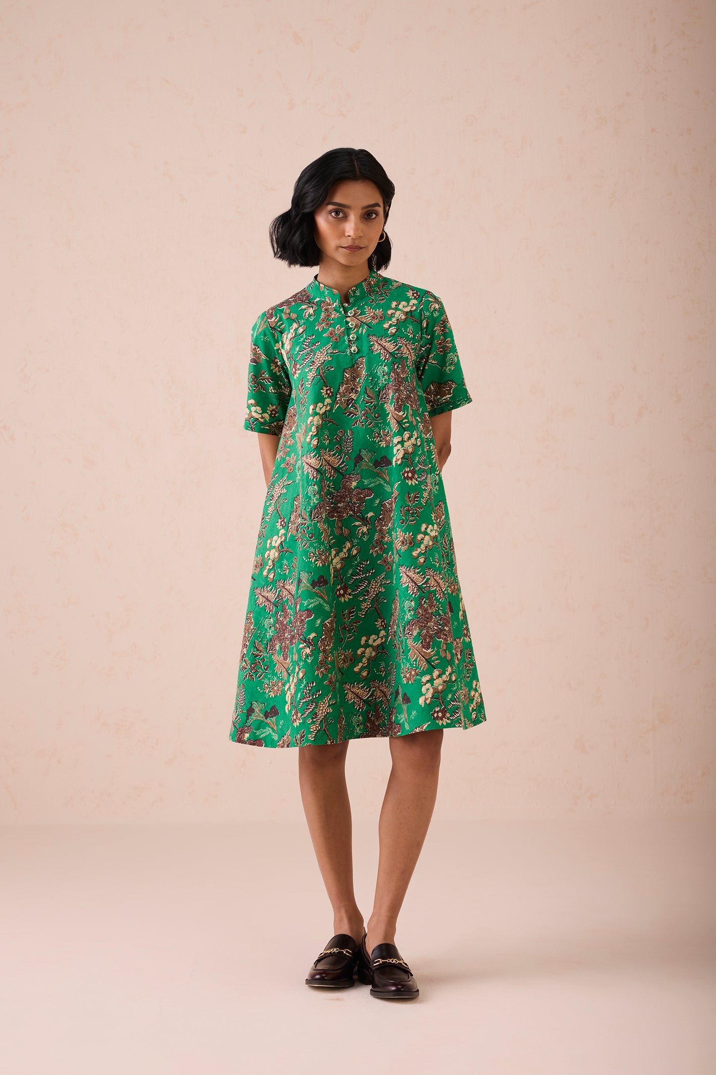 The Harmony Mandarin Collar Organic Cotton Dress