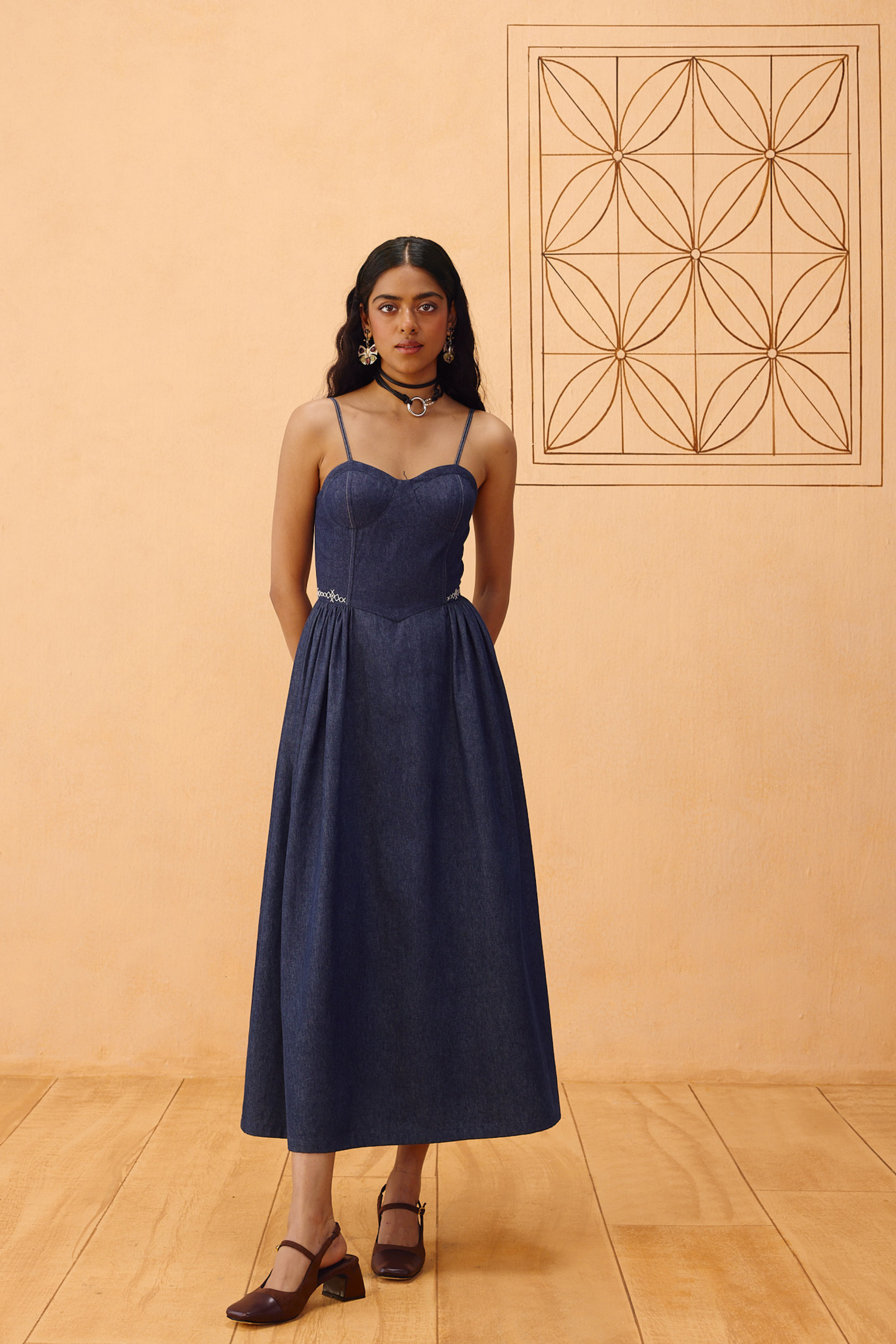 The Jaali Susainable Denim Dress —  Denim Dress | Sui Singapore