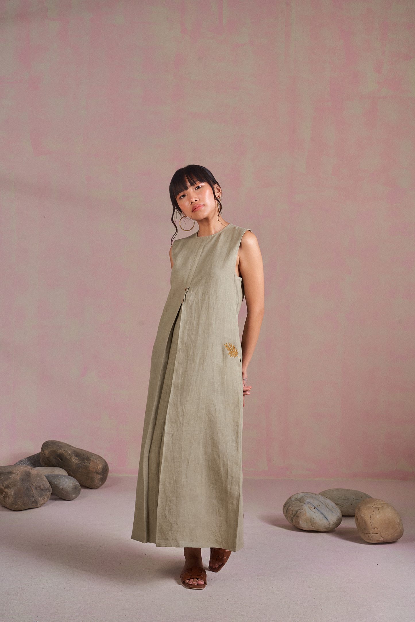 Green Coral naturally dyed hemp maxi dress