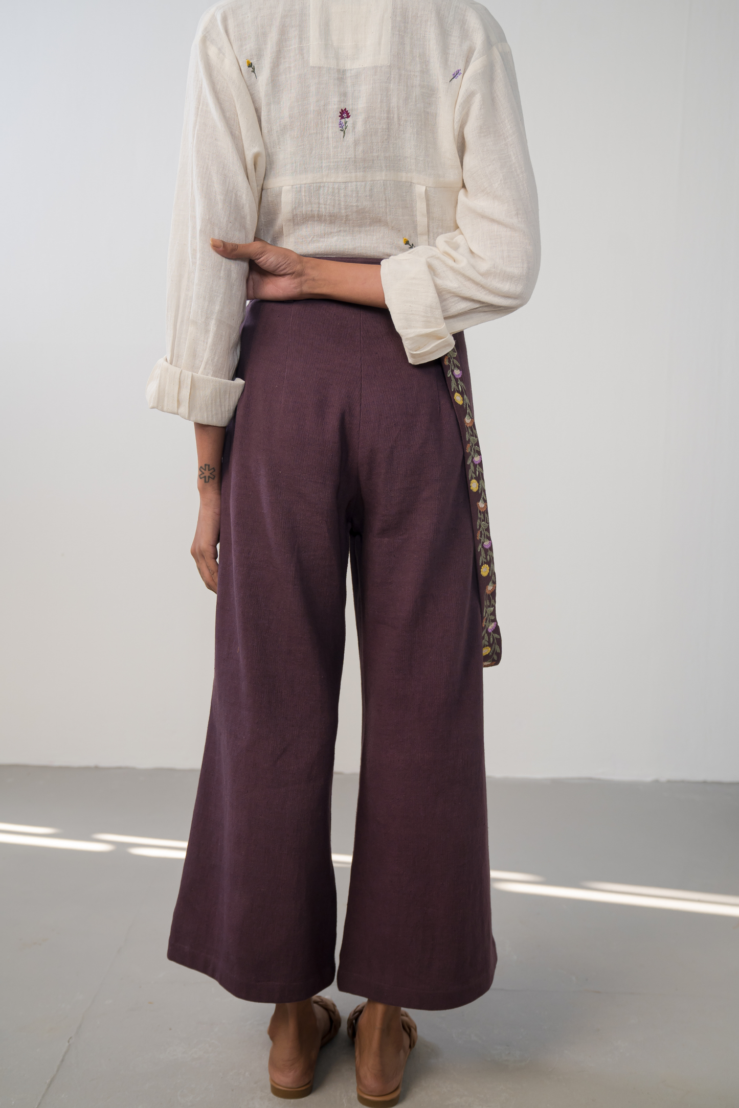 Midnight Bloom handwoven organic cotton trousers