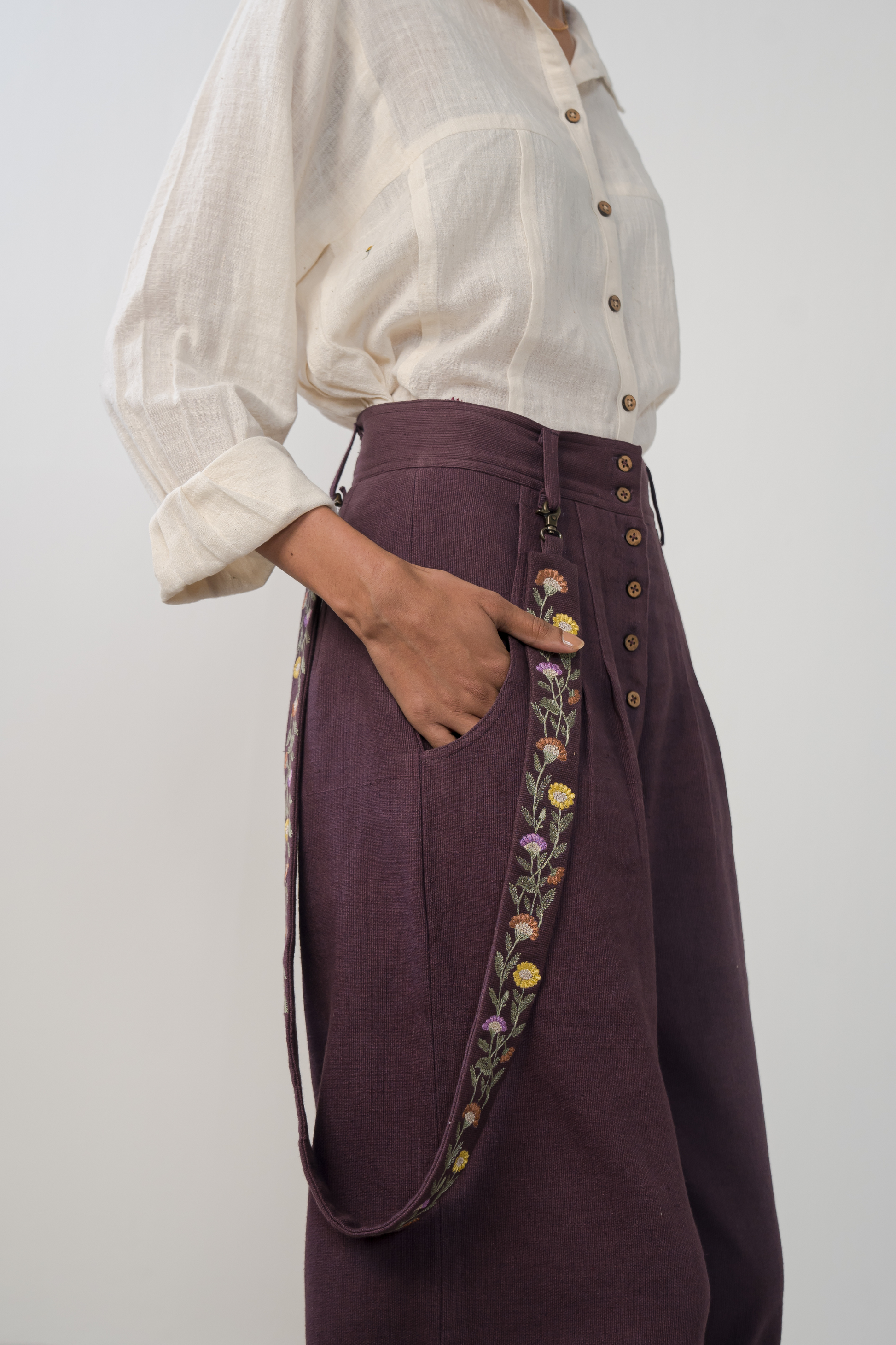 Midnight Bloom handwoven organic cotton trousers