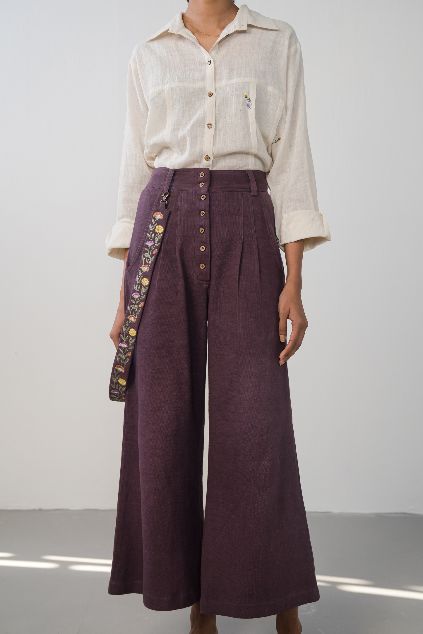 Midnight Bloom handwoven organic cotton trousers