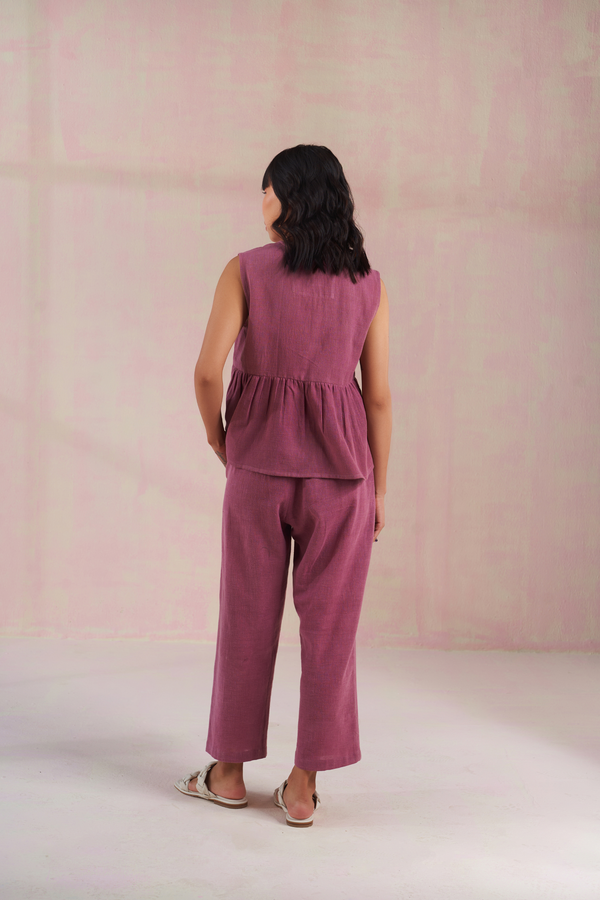 By The Shore naturally dyed handspun handwoven organic cotton relaxed trousers