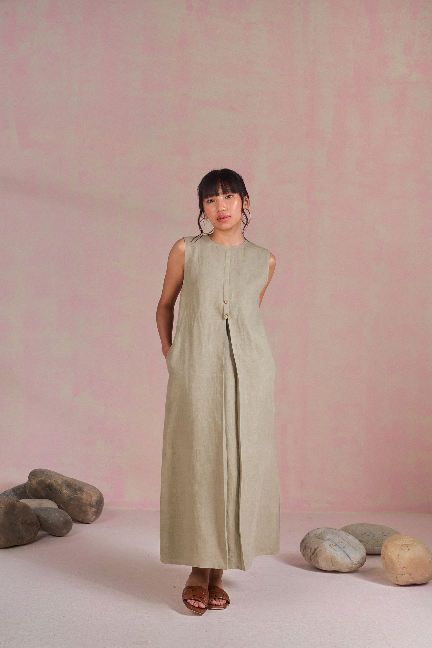 Green Coral naturally dyed hemp maxi dress