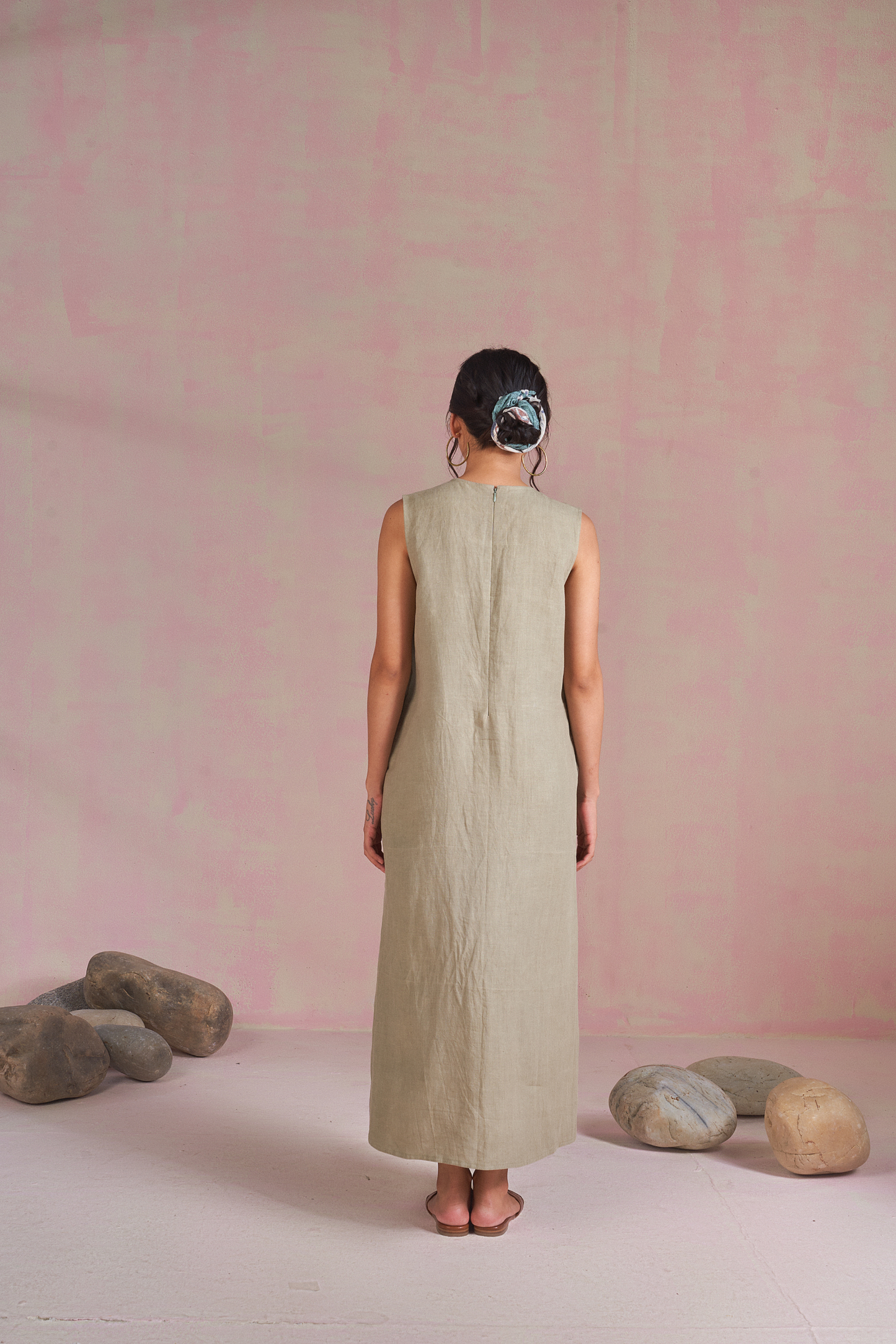 Green Coral naturally dyed hemp maxi dress