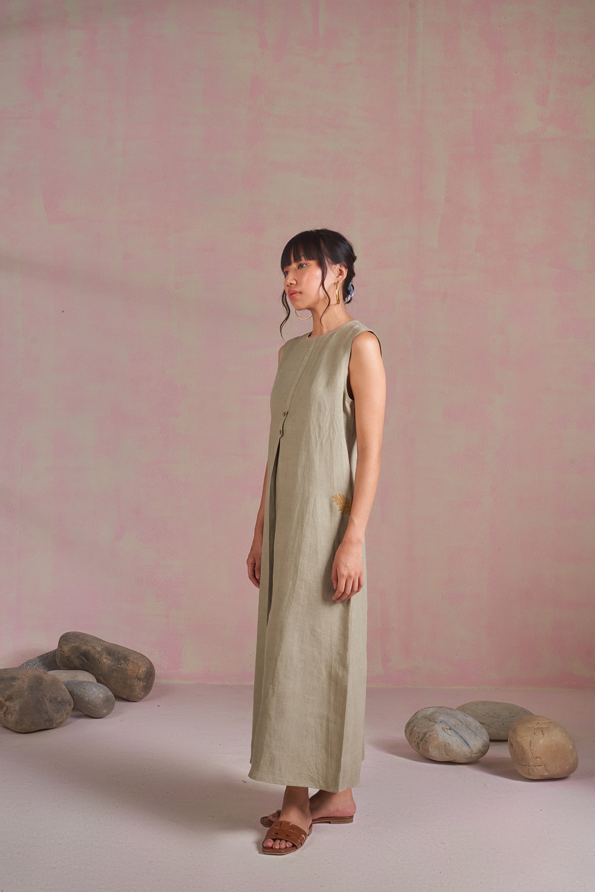 Green Coral naturally dyed hemp maxi dress