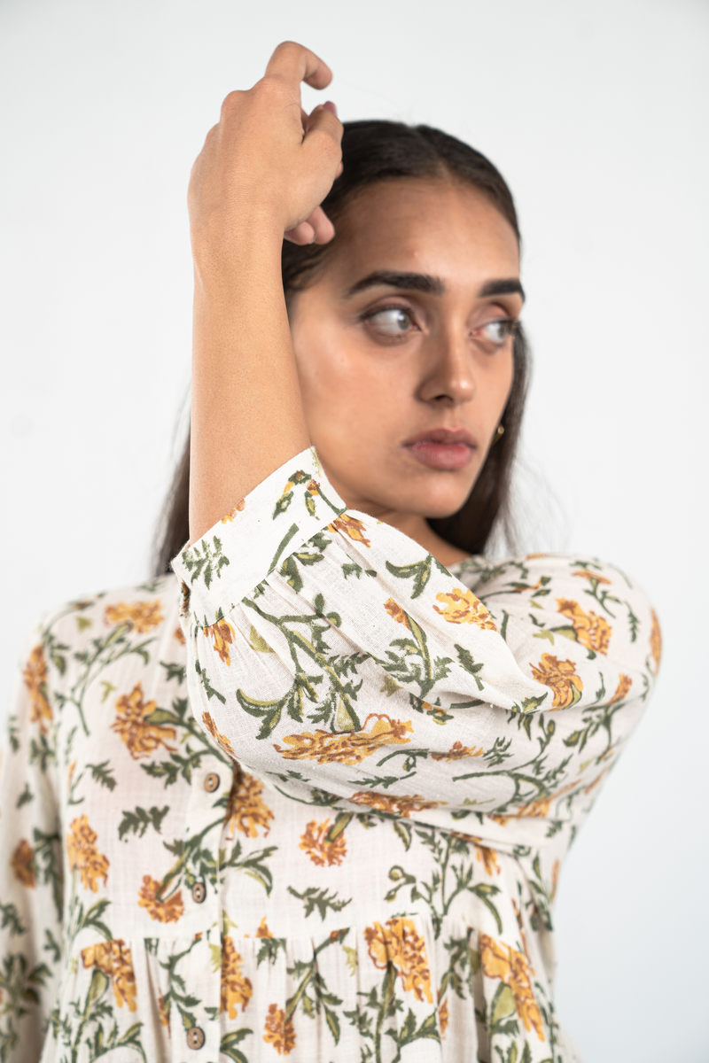 Marigold Bloom handwoven organic cotton dress