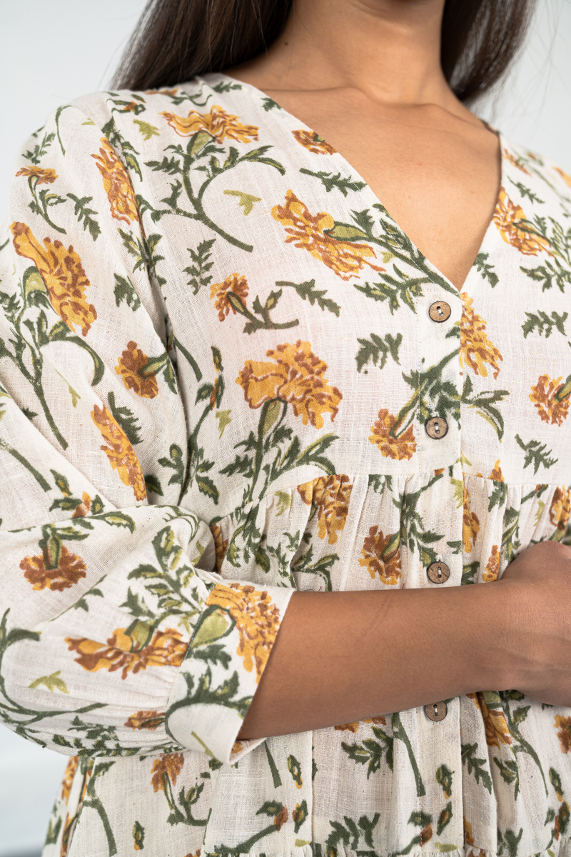 Marigold Bloom handwoven organic cotton dress