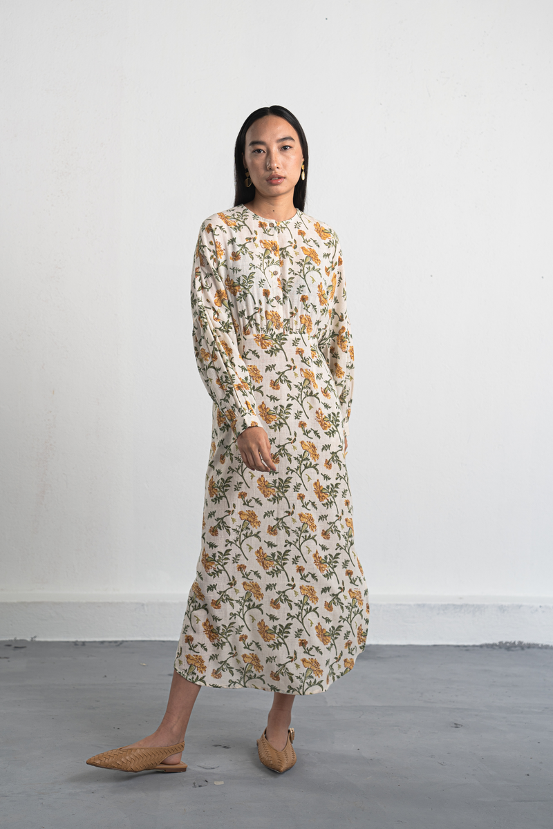 Marigold Memories handwoven organic cotton maxi dress