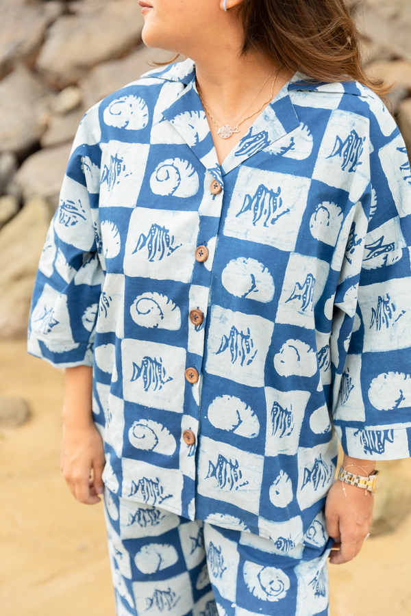 The Ocean Dabu Print Poplin Shirt