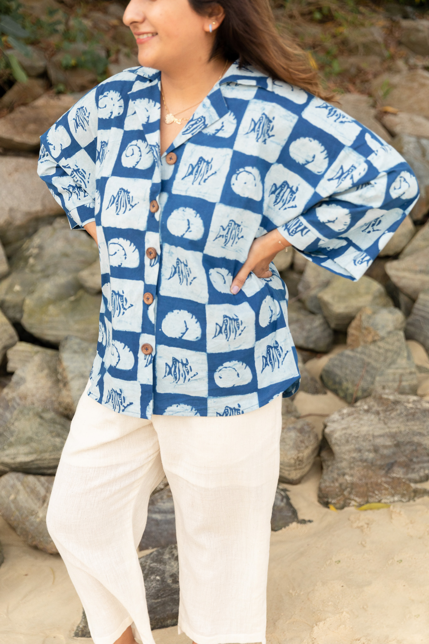 The Ocean Dabu Print Poplin Shirt